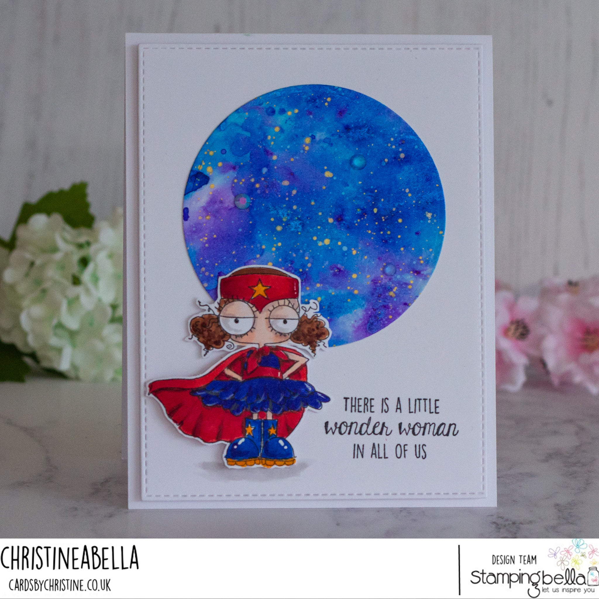 www.stampingbella.com: Rubber stamp used: MINI ODDBALL SUPERHERO card by Christine Levison