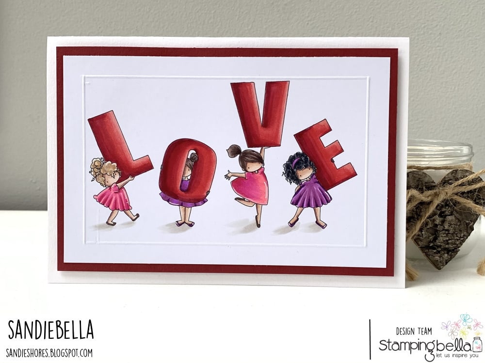 www.stampingbella.com: rubber stamp used: TEENY TINY TOWNIE LOVE card by Sandie Dunne