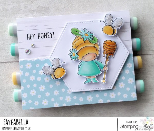 www.stampingbella.com: rubber stamp used: BUNDLE GIRL BEE KEEPER CARD BY FAYE WYNN JONES