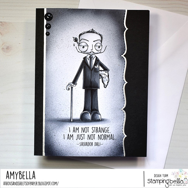 www.stampingbella.com Rubber stamp used: ODDBALL DALI card by Amy Young