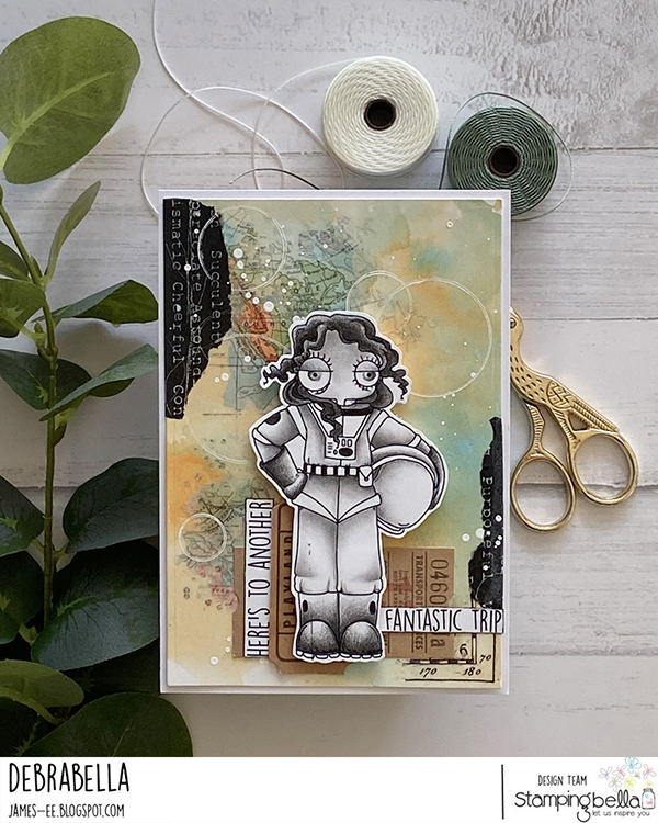 www.stampingbella.com Rubber stamp used:ODDBALL GIRL ASTRONAUT card by Debra James