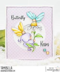 BUNDLE GIRL WITH BUTTERFLIES RUBBER STAMP (INCLUDING 3 SENTIMENTS)