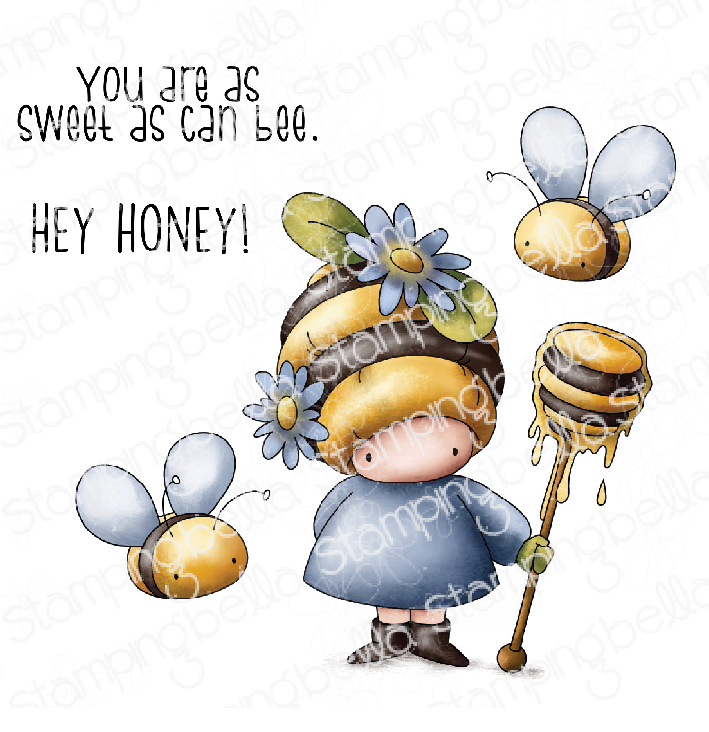 BUNDLE GIRL BEEKEEPER RUBBER STAMP (INCLUDES 2 SENTIMENTS)