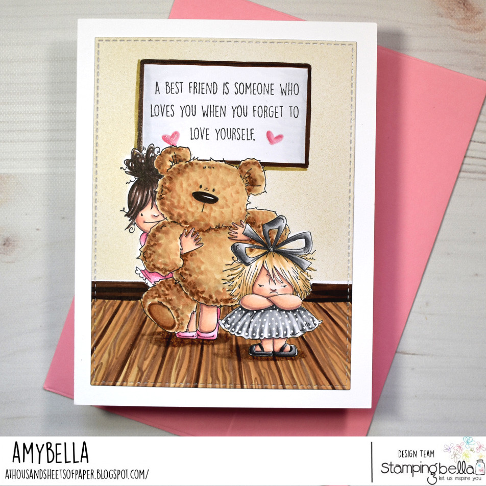 www.stampingbella.com: rubber stamp used: SQUIDGY AND TEDDY card by Amy Young