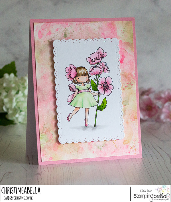 www.stampingbella.com Rubber stamp used: TINY TOWNIE CHERRY BLOSSOM card by Christine Levison