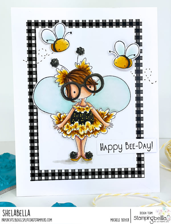 www.stampingbella.com: rubber stamp used TINY TOWNIE BUSY BEE card by Michele Boyer