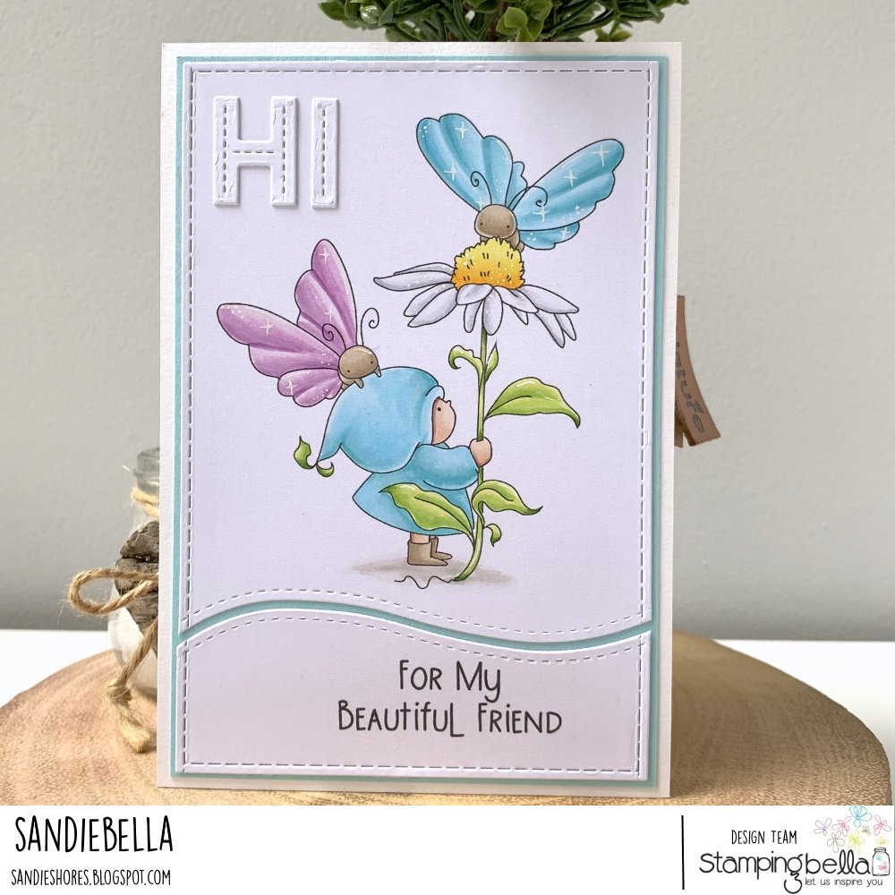 www.stampingbella.com  Rubber stamp used : BUNDLE GIRL WITH BUTTERFLIES card by Sandie Dunne