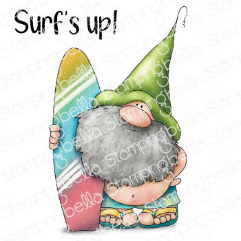 GNOME WITH A SURFBOARD RUBBER STAMP SET (includes 1 sentiment)