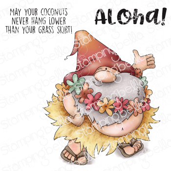 HULA GNOME RUBBER STAMP SET (includes 2 sentiment stamps)