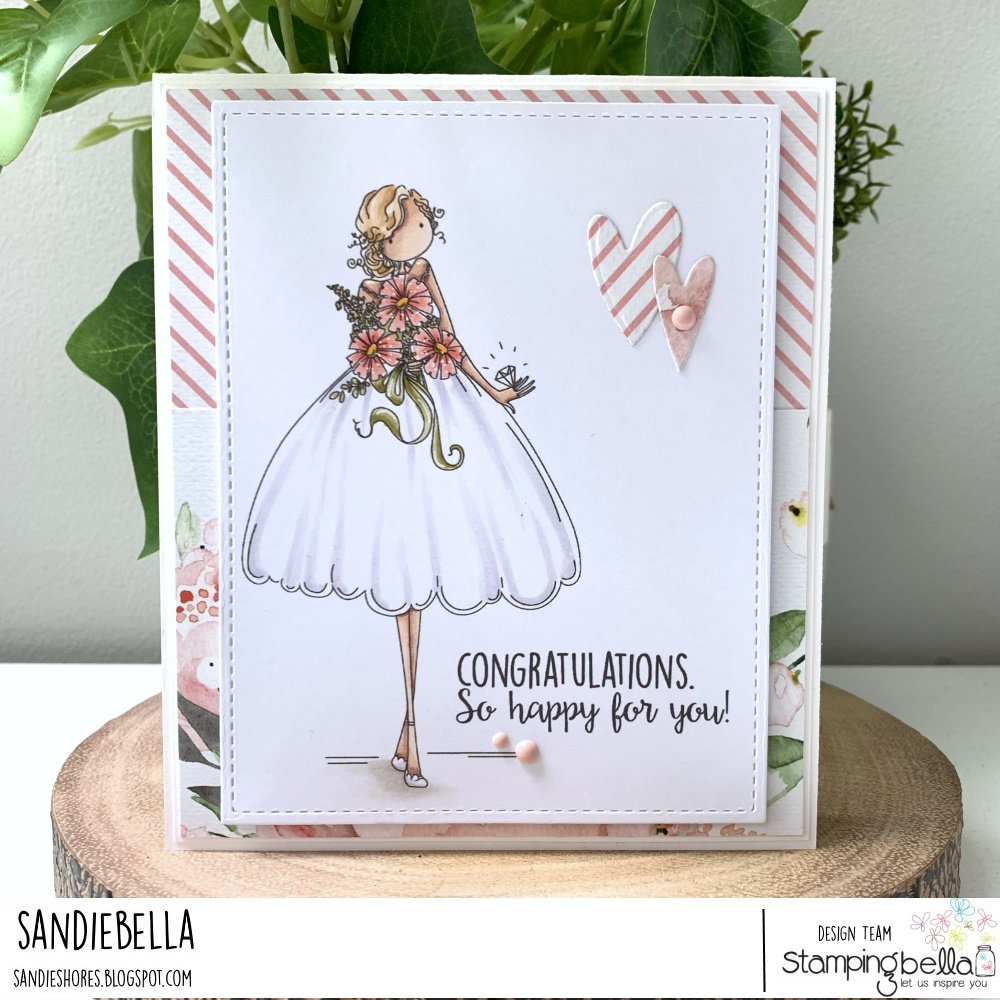 www.stampingbella.com: rubber stamp used:  UPTOWN GIRL MELINDA THE MODERN BRIDE. Card by Sandie Dunne