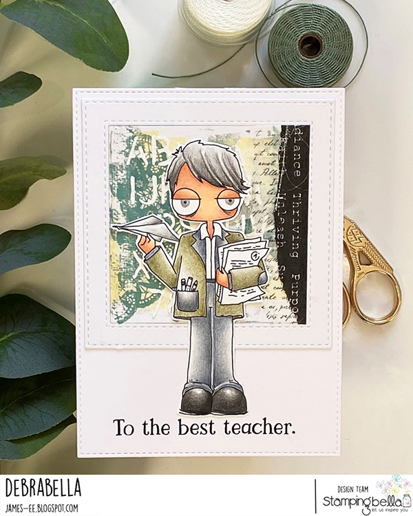 www.stampingbella.com: rubber stamp used: ODDBALL BOY TEACHER card by Debra James