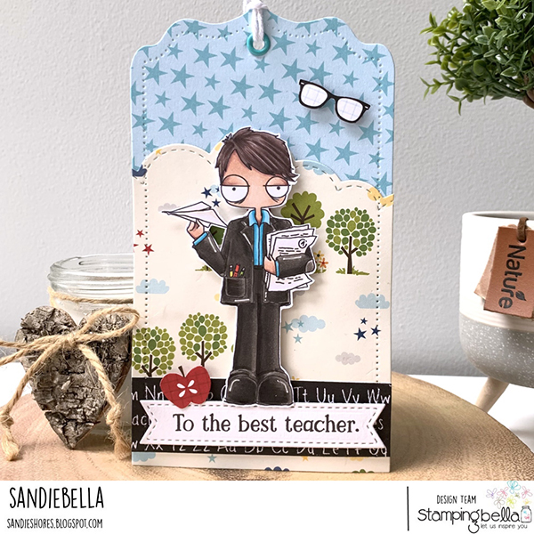 www.stampingbella.com: rubber stamp used: ODDBALL BOY TEACHER card by Sandie Dunne