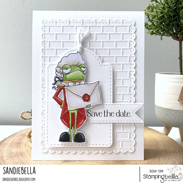 www.stampingbella.com: Rubber stamp used :ODDBALL FROG FOOTMAN card by Sandie Dunne