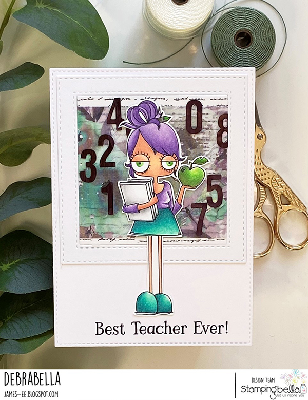 www.stampingbella.com: rubber stamp used: ODDBALL GIRL TEACHER card by DEBRA JAMES