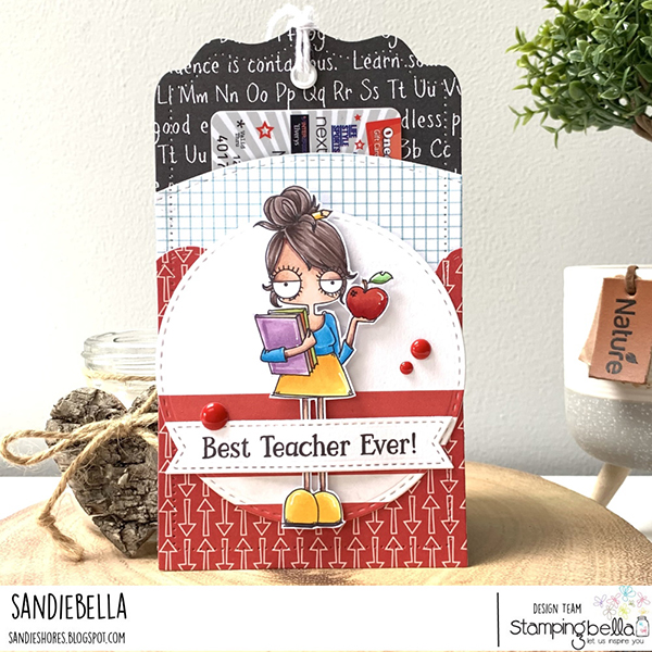 www.stampingbella.com: rubber stamp used: ODDBALL GIRL TEACHER card by Sandie Dunne