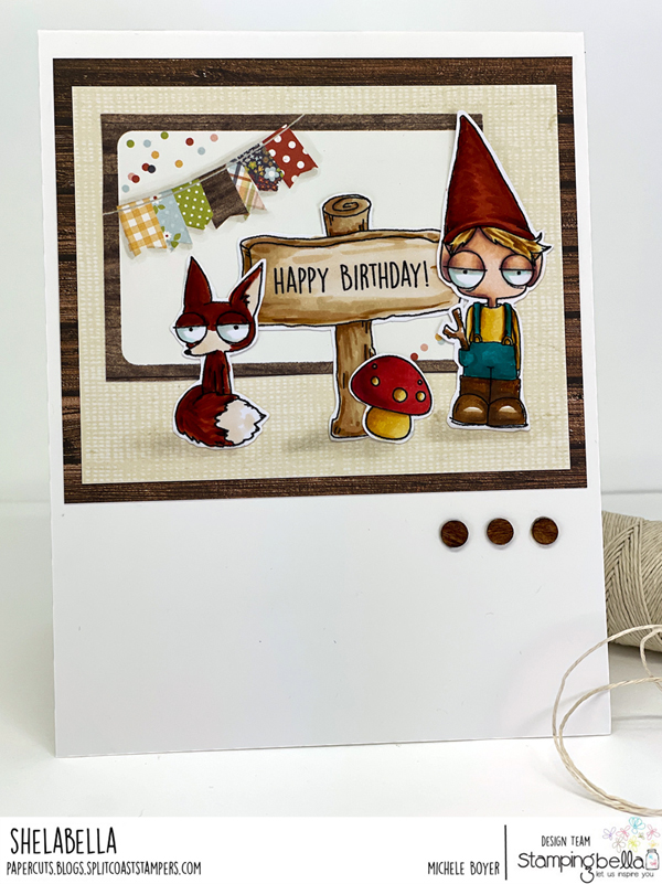 www.stampingbella.com: rubber stamp used: ODDBALL GNOME KIDS card by Michele Boyer