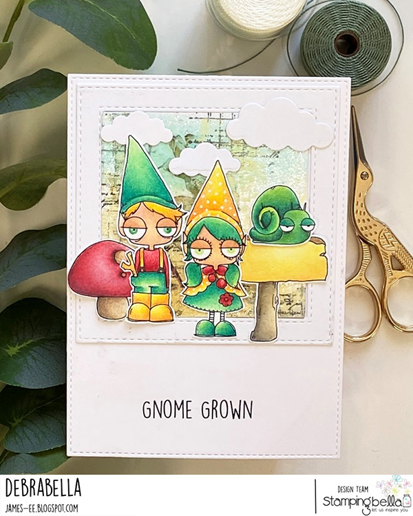 www.stampingbella.com: rubber stamp used: ODDBALL GNOME KIDS card by Debra James