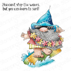 GNOME RIDING THE WAVES RUBBER STAMP SET (includes 1 sentiment stamp)