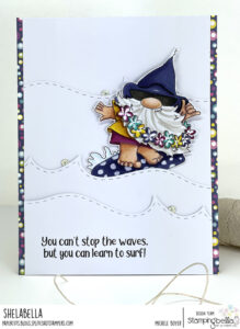 GNOME RIDING THE WAVES RUBBER STAMP SET (includes 1 sentiment stamp)