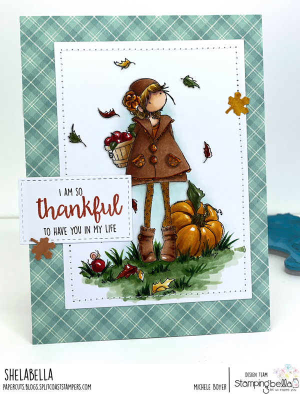 www.stampingbella.com: rubber stamp used: TINY TOWNIE FAYE LOVES FALL card by Michele Boyer