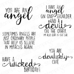 ANGEL DEVIL SENTIMENT SET ( INCLUDES 5 RUBBER STAMPS)