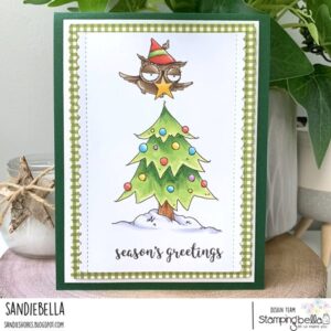 HOLIDAY OWL WITH A STAR RUBBER STAMP