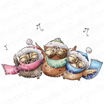 THREE OWLS CAROLING RUBBER STAMP