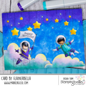 BUNDLE GIRL STARS and CLOUDS BACKDROP rubber stamp