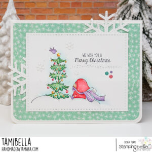 BUNDLE GIRL with a CHRISTMAS TREE and a BIRDIE rubber stamp