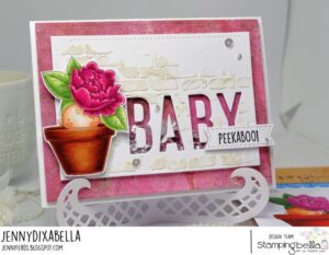 PEONY BABY IN A POT RUBBER STAMP (includes sentiment)