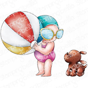 SUMMER BUNDLE GIRL WITH A BEACH BALL & PUPPY RUBBER STAMP SET (includes 2 stamps)