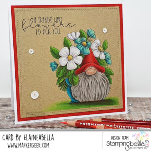 FLOWERY GNOME RUBBER STAMP SET (includes 1 sentiment)