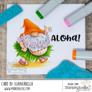 HULA GNOME RUBBER STAMP SET (includes 2 sentiment stamps)