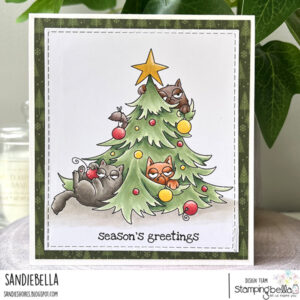 ODDBALL CHRISTMAS CATS IN THE TREE RUBBER STAMP