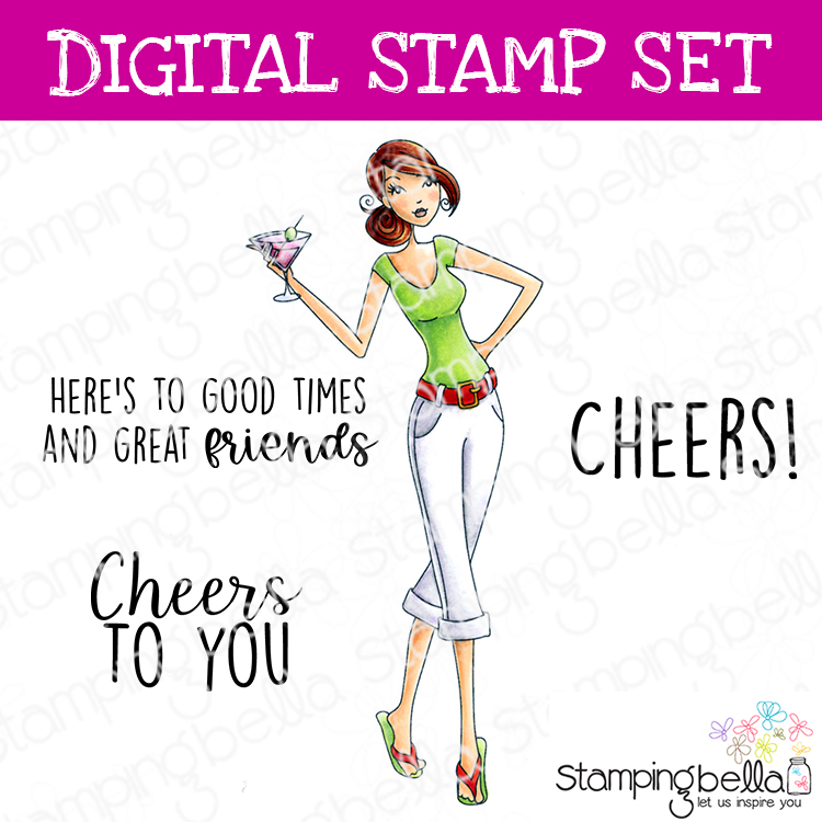 Stamping Bella Cosmobella digital stamp set. Cute image and sentiments for card-making and other creative projects.