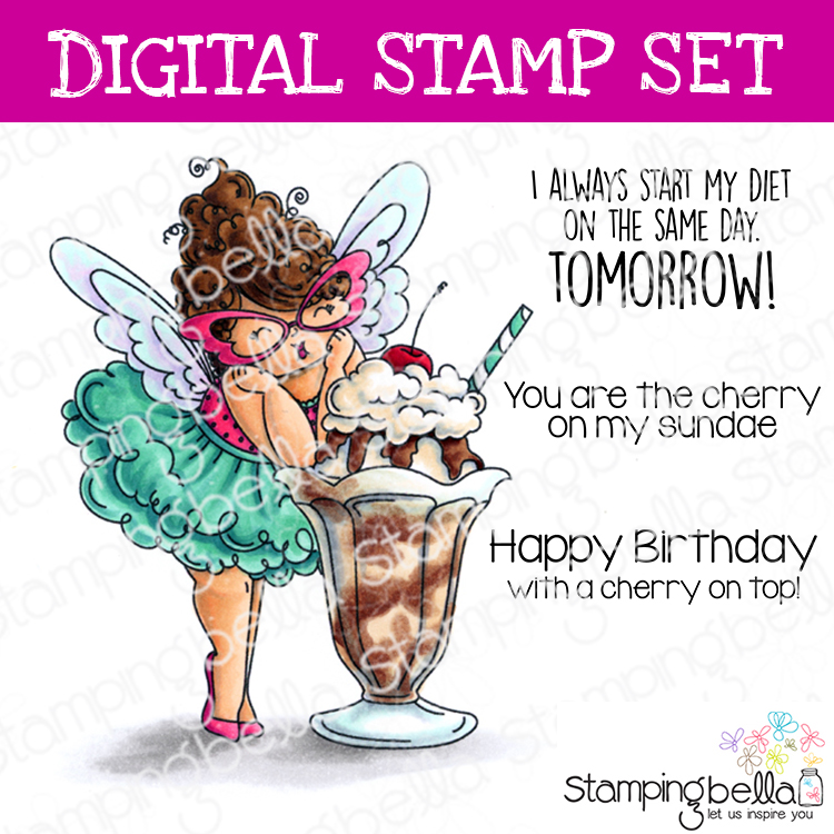 Stamping Bella Edna loves Ice Cream digital stamp set. Cute image and sentiments for card-making and other creative projects.