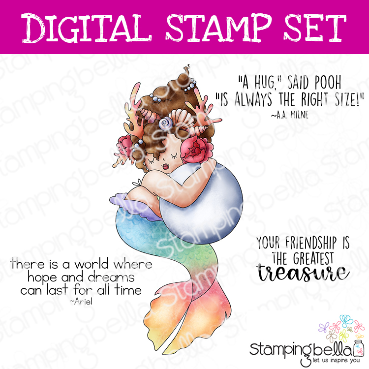 Stamping Bella Edna with a Pearl digital stamp set. Cute image and sentiments for card-making and other creative projects.
