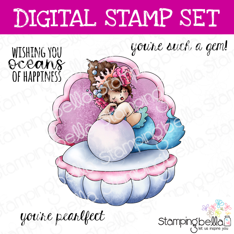 Stamping Bella Edna in a Clam Shell digital stamp set. Cute image and sentiments for card-making and other creative projects.