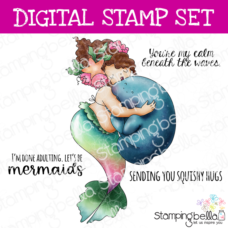 Stamping Bella Edna with a Manatee digital stamp set. Cute image and sentiments for card-making and other creative projects.