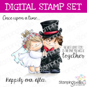 Stamping Bella Love Story Squidgies wedding themed digital stamp set. Cute image and sentiments for card-making and other creative projects.