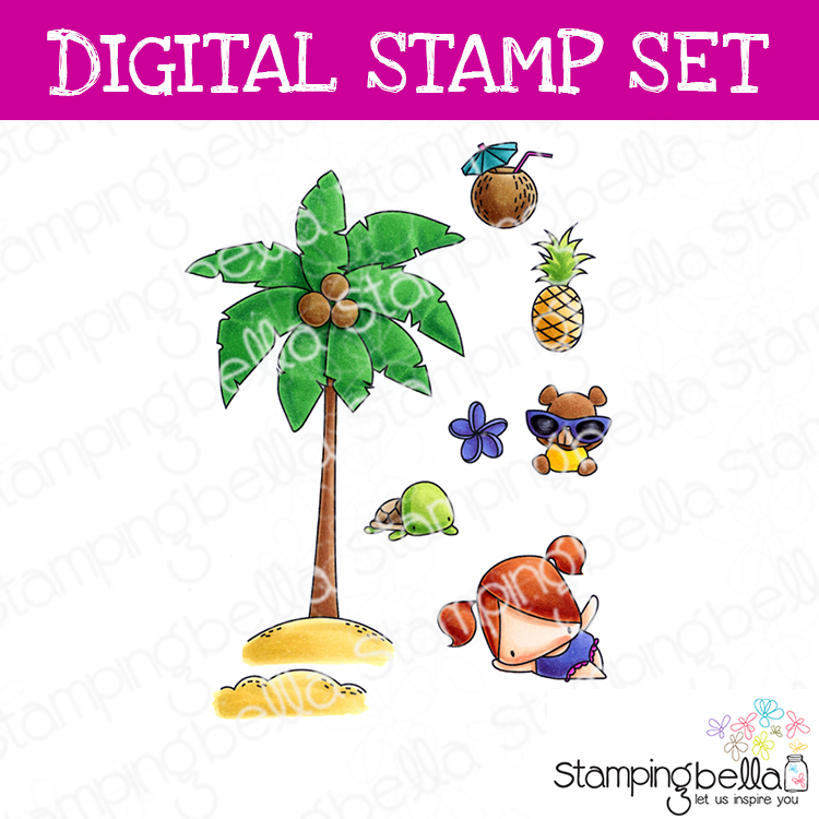Stamping Bella Littles Palm Tree digital stamp set. Cute images for card-making and other creative projects.