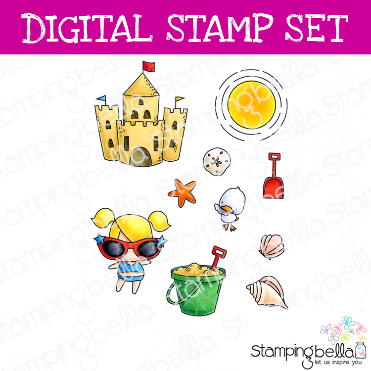 Stamping Bella Littles Sandcastle digital stamp set. Cute images for card-making and other creative projects.