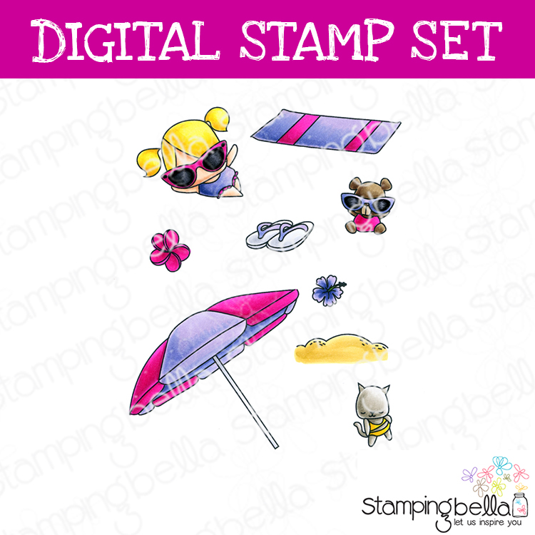 Stamping Bella Littles Umbrella digital stamp set. Cute images for card-making and other creative projects.
